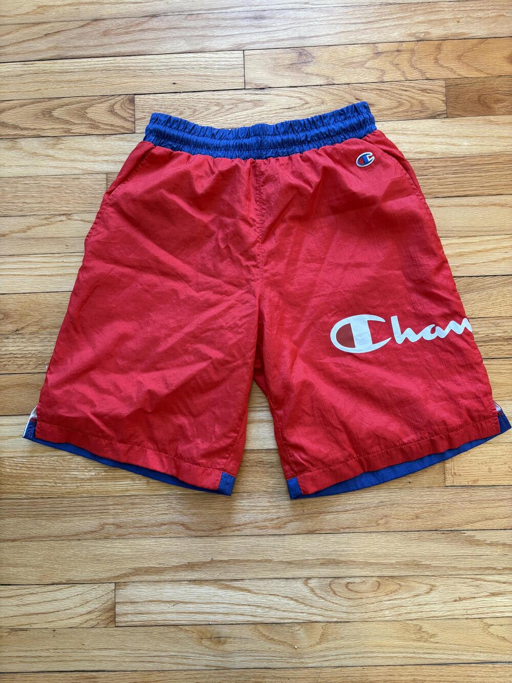 Champion Shorts Mens Small Red Blue Mesh Lined Elastic Drawstring Waist